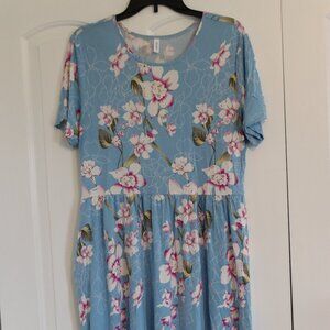 DB Moon Floral Print Empire Waist Dress Rayon/spandex Size XL short sleeve